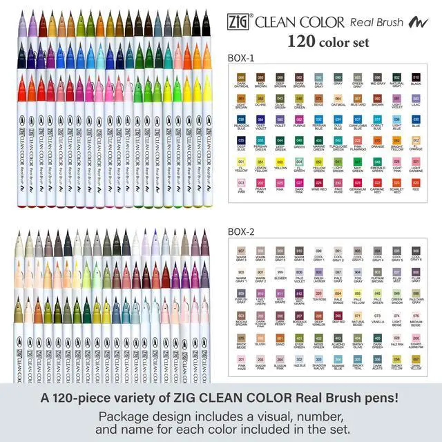 Alt view image 2 of 6 - Zig Clean Color Real Brush 120 colors set, Brush tip marker pens, for Professional and Artist, coloring, drawing, calligraphy, lettering, Made in Japan