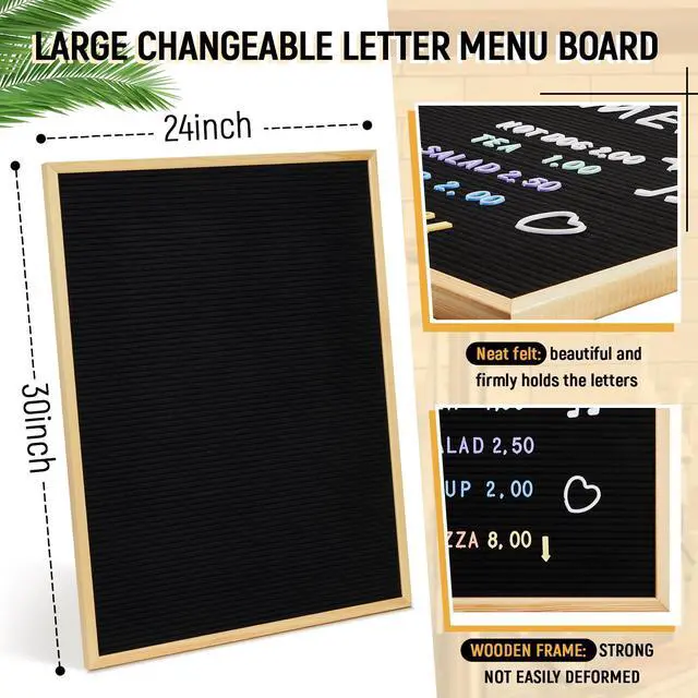 Alt view image 4 of 6 - 1 Pcs Large Felt Letter Board Sign 24 x 30 Inch, Changeable Letter Board with Boxes, Large Felt Menu for Restaurant Announcements, Restaurant Menus (Black,Classic)