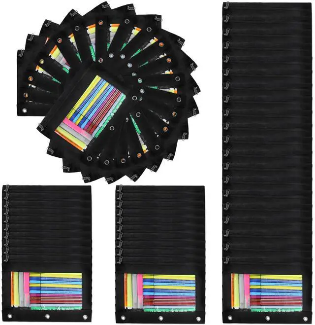 Main image of 60 Pack Pencil Pouch for 3 Ring Binder, Pencil Case with Smooth Zipper Bulk, Clear Window Pencil Bag for School, Office, Jewelry, and Cosmetic, Black