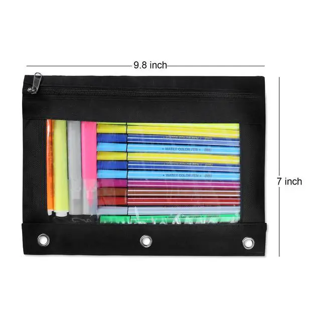 Alt view image 2 of 6 - 60 Pack Pencil Pouch for 3 Ring Binder, Pencil Case with Smooth Zipper Bulk, Clear Window Pencil Bag for School, Office, Jewelry, and Cosmetic, Black