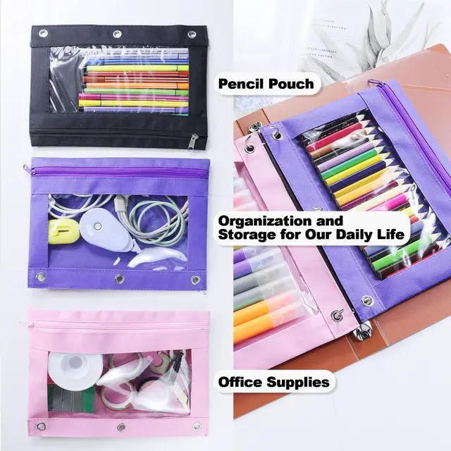 Alt view image 4 of 6 - 60 Pack Pencil Pouch for 3 Ring Binder, Pencil Case with Smooth Zipper Bulk, Clear Window Pencil Bag for School, Office, Jewelry, and Cosmetic, Black