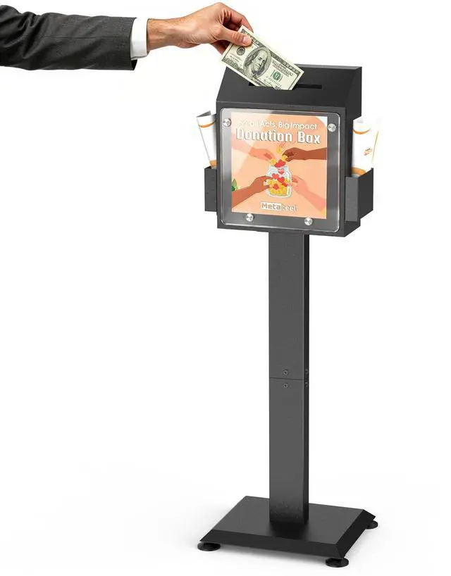 Main image of Suggestion Box with Stand,Black Donation Boxes for Fundraising,Heavy Duty Metal Floor Standing Ballot Box with Lock and Keys,Ideal for Voting, Donation and Church Election