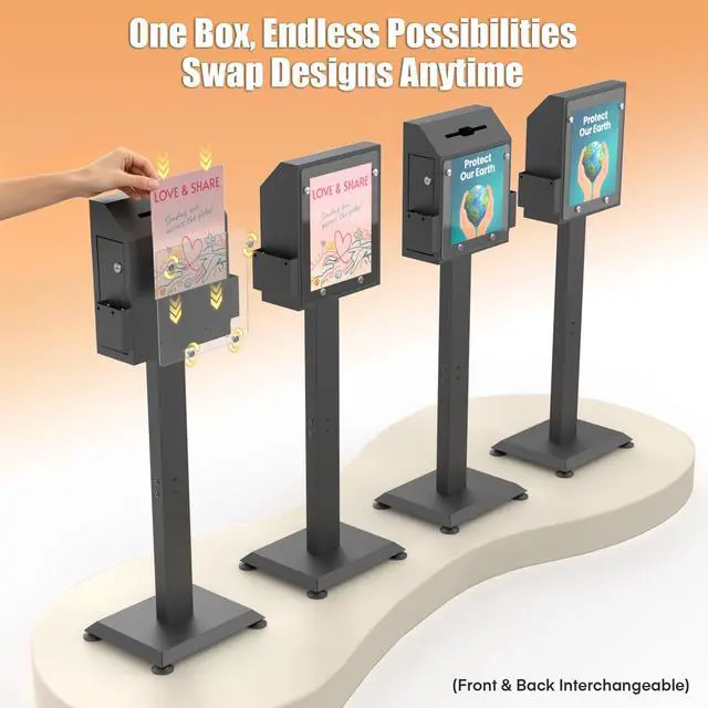Alt view image 4 of 6 - Suggestion Box with Stand,Black Donation Boxes for Fundraising,Heavy Duty Metal Floor Standing Ballot Box with Lock and Keys,Ideal for Voting, Donation and Church Election