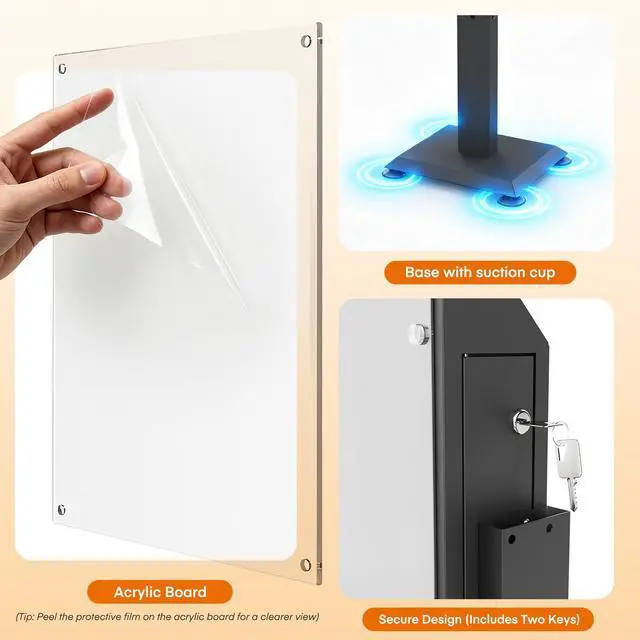 Alt view image 5 of 6 - Suggestion Box with Stand,Black Donation Boxes for Fundraising,Heavy Duty Metal Floor Standing Ballot Box with Lock and Keys,Ideal for Voting, Donation and Church Election