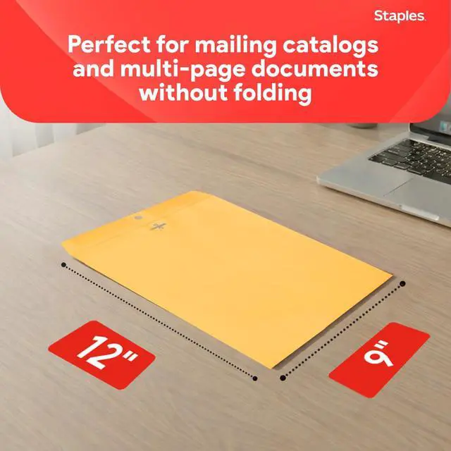 Alt view image 3 of 6 - 9 x 12 Kraft Clasp Envelopes, Brown Manila, Reinforced Metal Clasp & Gummed Seal, HeavyDuty Mailing Envelopes, 250/Pack