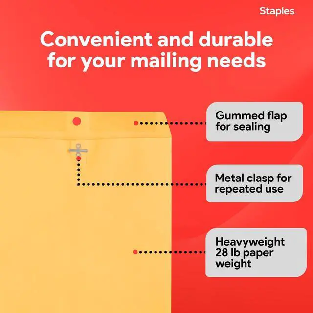 Alt view image 4 of 6 - 9 x 12 Kraft Clasp Envelopes, Brown Manila, Reinforced Metal Clasp & Gummed Seal, HeavyDuty Mailing Envelopes, 250/Pack