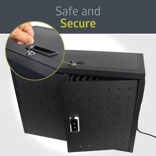 Alt view image 4 of 6 - 16 Device Portable Table Top Charging and Storage Cabinet for iPads, Chromebooks and Laptop Computers, Up to 17-inch Screen Size, Bonus Shelf, Side Handles, Locking Front Door, Cable Clips