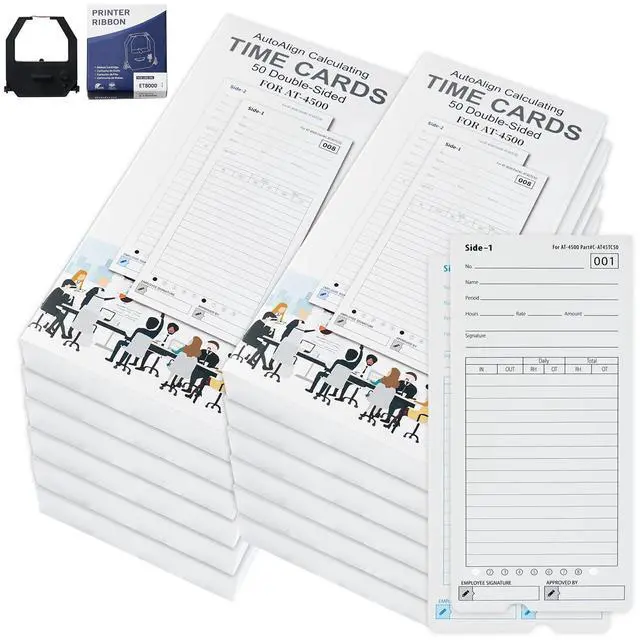 Main image of AT-4500 Time Clock Cards, 600 Pack with 2 Ink Ribbons