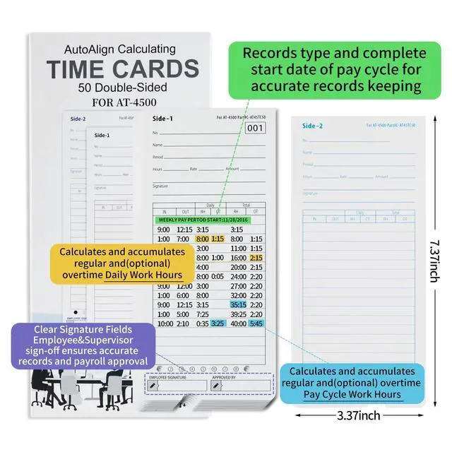 Alt view image 2 of 6 - AT-4500 Time Clock Cards, 600 Pack with 2 Ink Ribbons