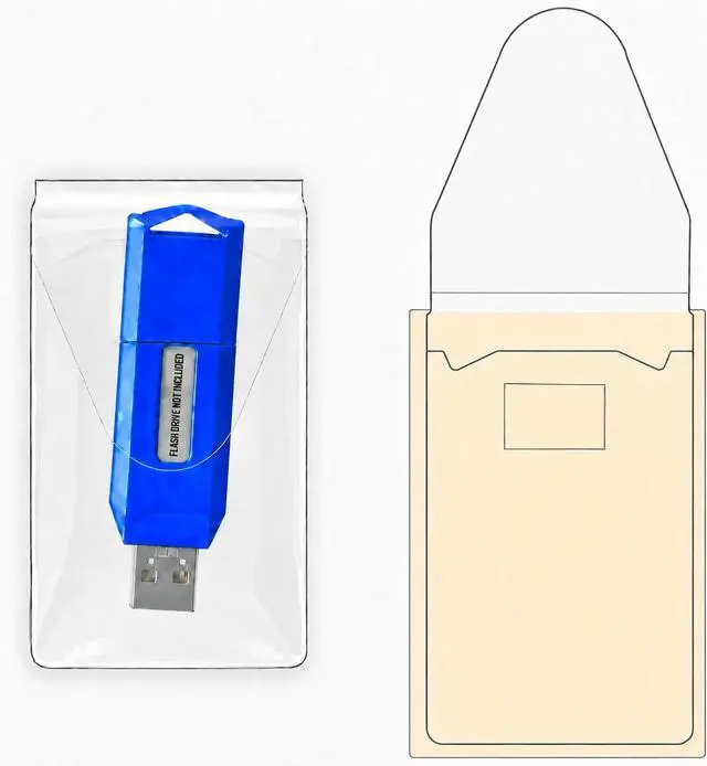 Main image of Clear USB Flash Drive Holders Peel Adhesive Resealable Storage - 100 Pack | 2" x 3 7/16" - Dust-Resistant, Reusable, Back Strip - for Offices, IT, Teachers, Students, Studios, Field Work