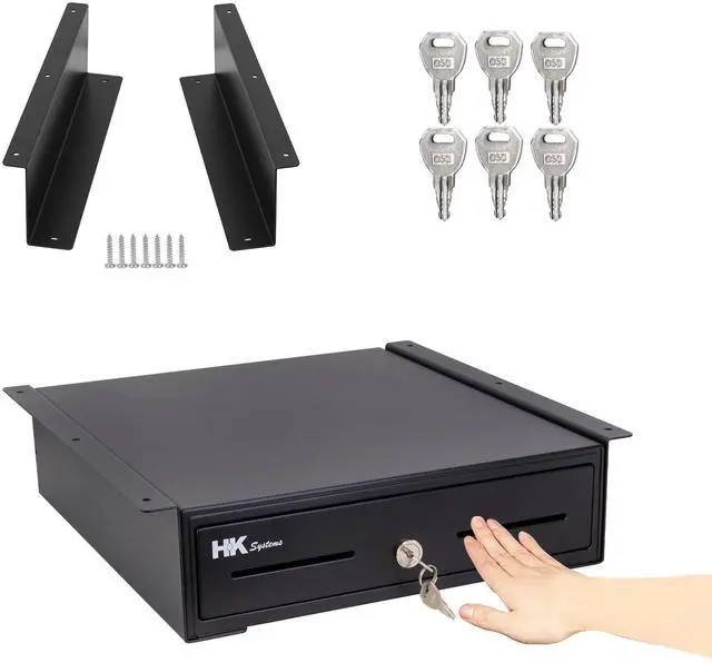 Main image of 13" Heavy Duty Black "Push" Open Cash Drawer, 4B5C with Under Counter Mounting Metal bracket