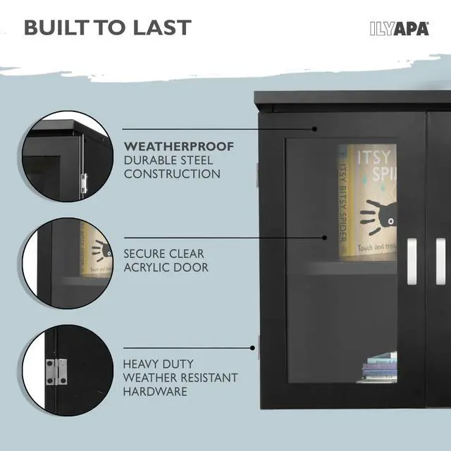 Alt view image 3 of 6 - Library Box Outdoor, 20x14x19 Black - Little Free Book Exchange Kit | Steel, All Weather Material, HD Construction, For Neighborhood & Community Book Sharing, Library Kit