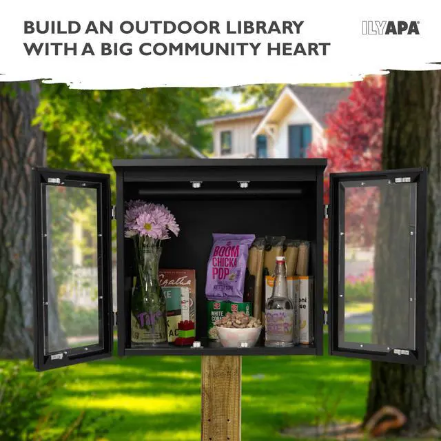 Alt view image 6 of 6 - Library Box Outdoor, 20x14x19 Black - Little Free Book Exchange Kit | Steel, All Weather Material, HD Construction, For Neighborhood & Community Book Sharing, Library Kit