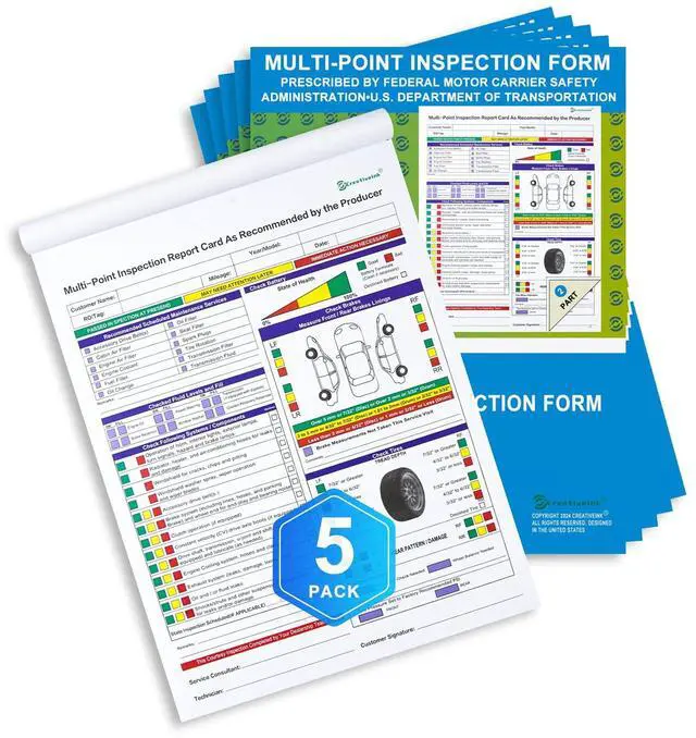 Main image of 500 Sets Multi-Point Automotive/Vehicle Inspection Report Forms 2-ply Carbonless for Any Make of Vehicle, Inspection Checklist, DOT Compliant, 8-1/2 x 11-3/4