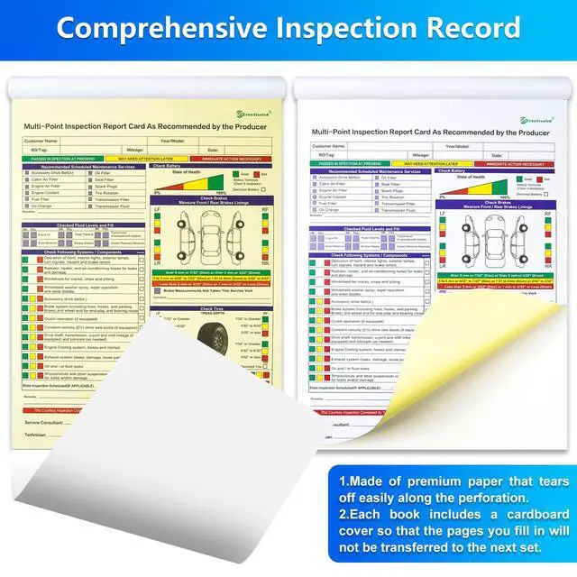 Alt view image 3 of 6 - 500 Sets Multi-Point Automotive/Vehicle Inspection Report Forms 2-ply Carbonless for Any Make of Vehicle, Inspection Checklist, DOT Compliant, 8-1/2 x 11-3/4