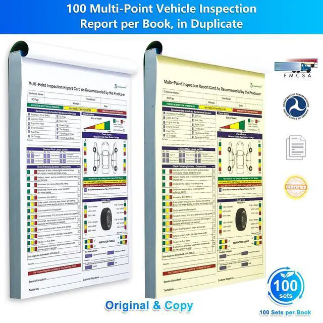 Alt view image 4 of 6 - 500 Sets Multi-Point Automotive/Vehicle Inspection Report Forms 2-ply Carbonless for Any Make of Vehicle, Inspection Checklist, DOT Compliant, 8-1/2 x 11-3/4