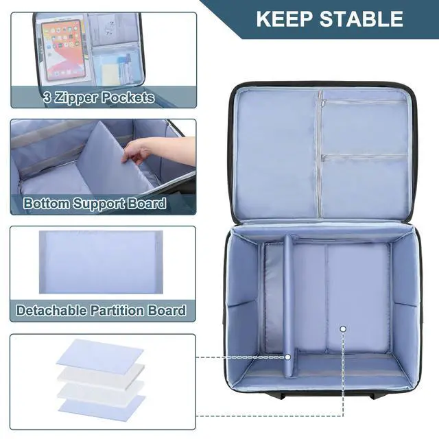 Alt view image 2 of 6 - Printer Carry Case Compatible for HP OfficeJet Pro/DeskJet/Smart-Tank | Padded Office Printer Storage Bag with Thick Base Board and Removable Dividers for Ink, Paper and Office Supplies, Bag Only