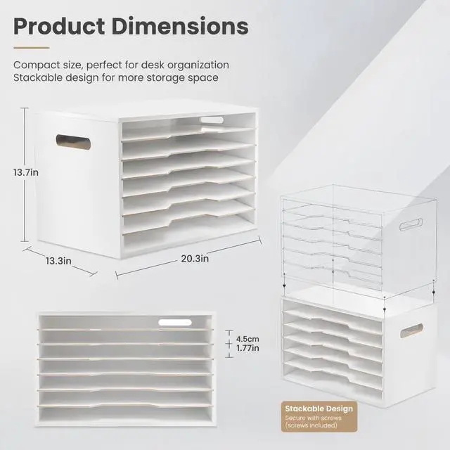 Alt view image 3 of 6 - 13x20 Wooden Construction Paper Organizer,Larger Size Wooden Literature Organizer,7 Tier Construction Paper File Sorter Storage,Large File Suitable for Home,Classroom and Office