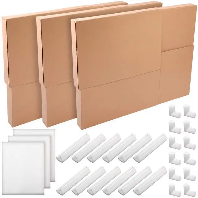 Alt view image 2 of 6 - 3 Sets TV Boxes for Moving 65 Inch Foam Mirror Box Set Picture Moving Include 3 Large Case and 3 Foam Flat Screen TV Cover and 24 Corner Edge Protectors
