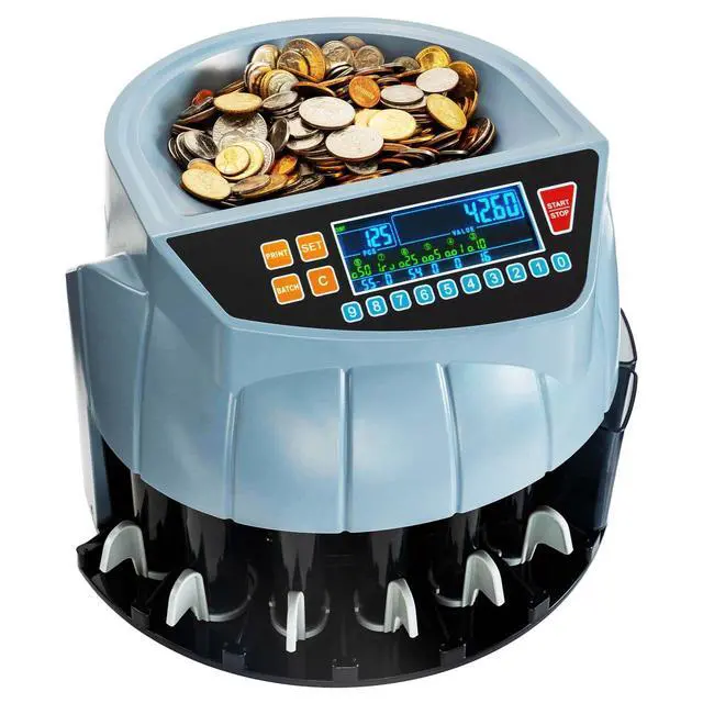Alt view image 2 of 6 - Coin Counter Machine, Coin Sorter Machine, 1¢, 5¢, 10¢, 25¢, 50¢ and Dollar, 250 Coins/min, Compatible with Printer, Batch Mode Change Counter Machine, 6 Bins and Tubes Roller