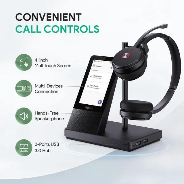 Alt view image 2 of 6 - WH66 Wireless DECT Headset with 4" Touchscreen for Desk Phone & PC | 525ft Range Work Headphone, Full-Duplex Speakerphone, Noise Canceling Mic, 14H Battery Life for Deskphone PC Mobile