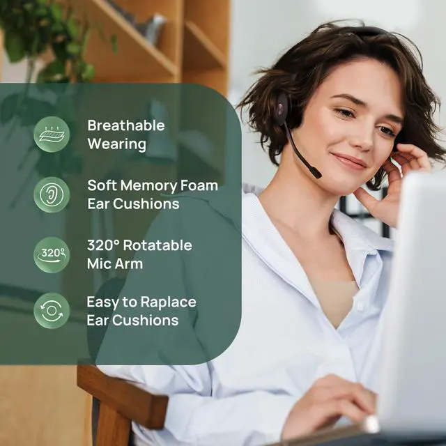 Alt view image 6 of 6 - WH66 Wireless DECT Headset with 4" Touchscreen for Desk Phone & PC | 525ft Range Work Headphone, Full-Duplex Speakerphone, Noise Canceling Mic, 14H Battery Life for Deskphone PC Mobile