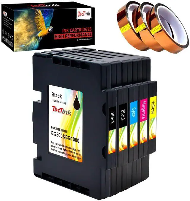 Main image of SG500 SG1000 Sublimation Ink Cartridges Compatible for SAWGRASS Virtuoso SG500 SG1000 Printer with 3 Rolls Heat Tape, Version 3.06 (5-Pack, 2 Black, 1 Cyan, Magenta, 1 Yellow)