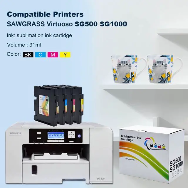 Alt view image 4 of 6 - SG500 SG1000 Sublimation Ink Cartridges Compatible for SAWGRASS Virtuoso SG500 SG1000 Printer with 3 Rolls Heat Tape, Version 3.06 (5-Pack, 2 Black, 1 Cyan, Magenta, 1 Yellow)