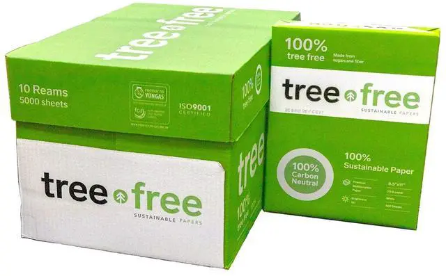 Main image of Tree Free Copy Paper 8.5 x 11, 92 Bright, 20 lb. Made from Sugarcane Waste Fiber Carbon Neutral 10 Reams 5000 Sheets