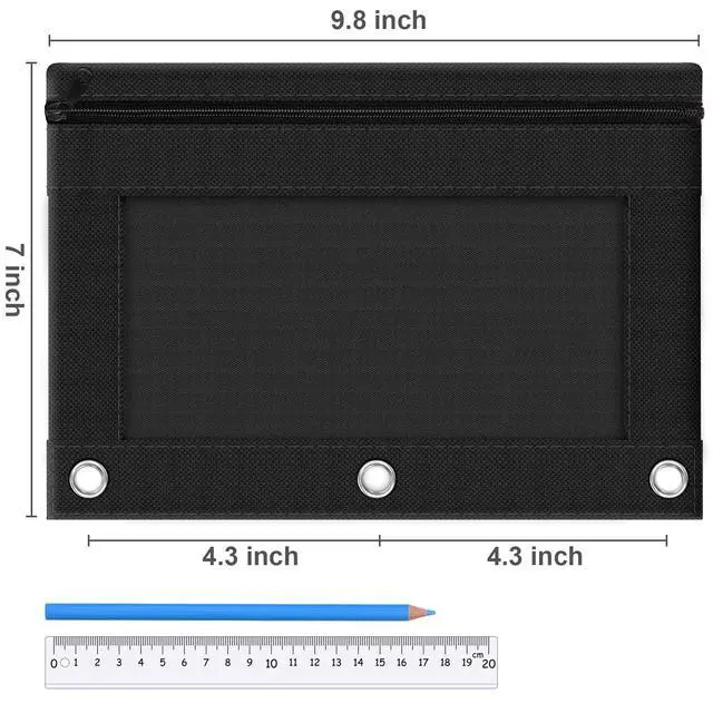 Alt view image 2 of 6 - 72 Pack Pencil Pouch for 3 Ring Binder, Clear Window 3-Holes Zipper Pencil Bags Bluk, Sturdy and Durable Cloth Pencil Case Pouch Multi-Purpose Cartuchera for Office College Classroom School Supplies