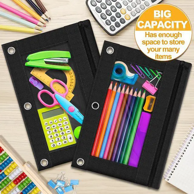 Alt view image 3 of 6 - 72 Pack Pencil Pouch for 3 Ring Binder, Clear Window 3-Holes Zipper Pencil Bags Bluk, Sturdy and Durable Cloth Pencil Case Pouch Multi-Purpose Cartuchera for Office College Classroom School Supplies