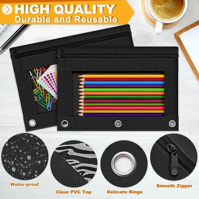 Alt view image 5 of 6 - 72 Pack Pencil Pouch for 3 Ring Binder, Clear Window 3-Holes Zipper Pencil Bags Bluk, Sturdy and Durable Cloth Pencil Case Pouch Multi-Purpose Cartuchera for Office College Classroom School Supplies