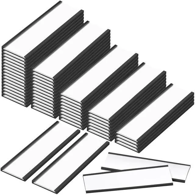 Main image of 200 Pcs 6" x 2" Magnetic C Channel Label Holders with Replacement White Paper and Clear Plastic Films, Magnetic Cards Name Tags for Rack Shelf Warehouse Labels Accessories