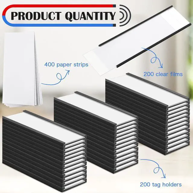 Alt view image 2 of 6 - 200 Pcs 6" x 2" Magnetic C Channel Label Holders with Replacement White Paper and Clear Plastic Films, Magnetic Cards Name Tags for Rack Shelf Warehouse Labels Accessories