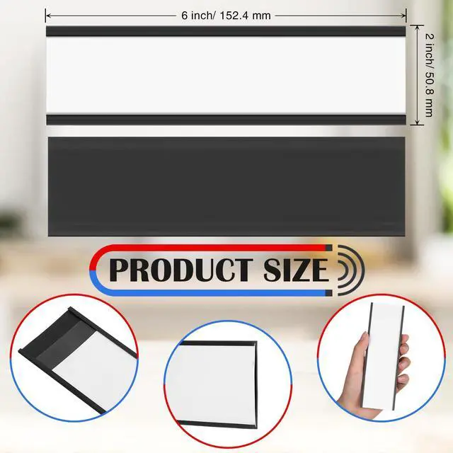 Alt view image 3 of 6 - 200 Pcs 6" x 2" Magnetic C Channel Label Holders with Replacement White Paper and Clear Plastic Films, Magnetic Cards Name Tags for Rack Shelf Warehouse Labels Accessories