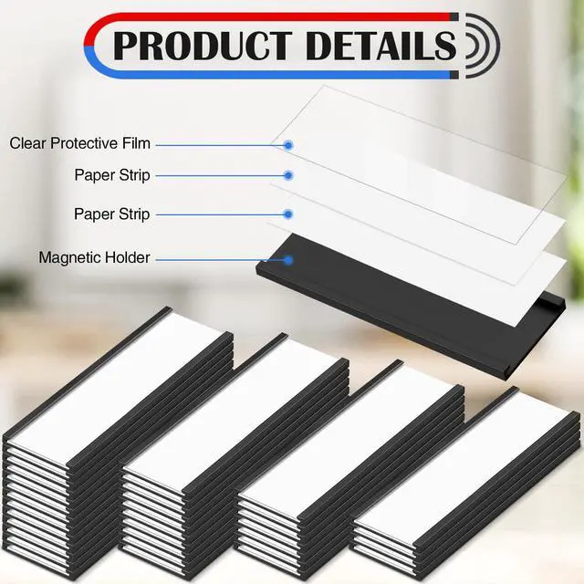 Alt view image 4 of 6 - 200 Pcs 6" x 2" Magnetic C Channel Label Holders with Replacement White Paper and Clear Plastic Films, Magnetic Cards Name Tags for Rack Shelf Warehouse Labels Accessories