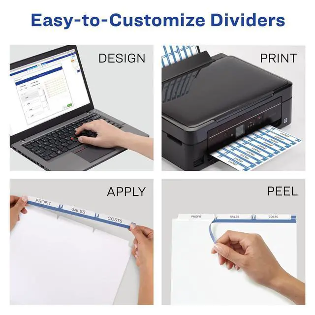 Alt view image 2 of 6 - ® 3-Tab Dividers for 3 Ring Binder, Easy Print & Apply Clear Label Strip, Index Maker® Customizable White Tabs, 25 Sets (11445)