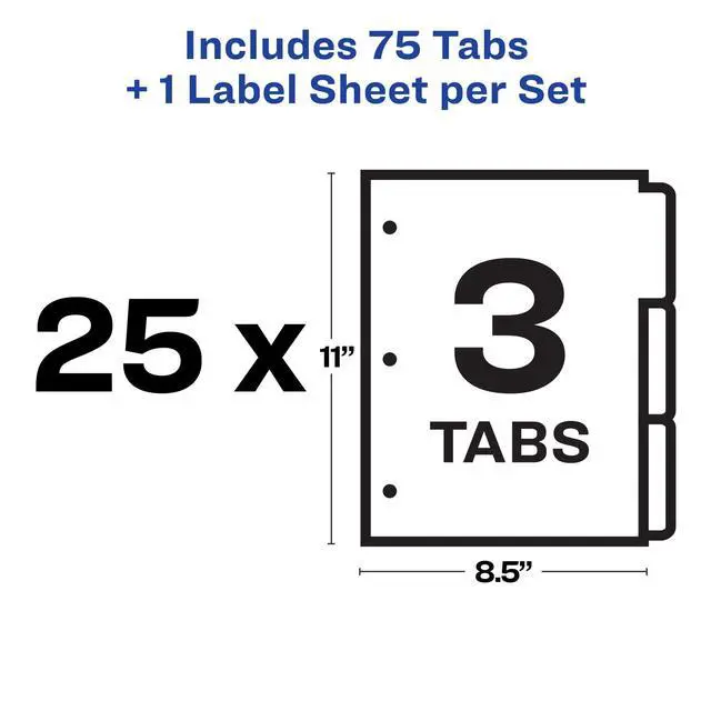 Alt view image 5 of 6 - ® 3-Tab Dividers for 3 Ring Binder, Easy Print & Apply Clear Label Strip, Index Maker® Customizable White Tabs, 25 Sets (11445)