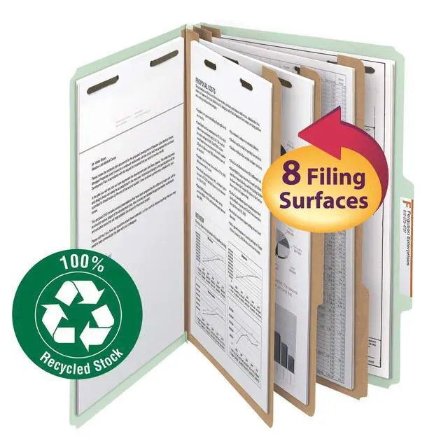 Alt view image 2 of 6 - 100% Recycled Pressboard Classification File Folder, 3 Dividers, 3" Expansion, Legal Size, Gray/Green, 10 per Box (19093)