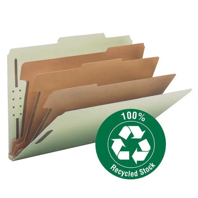Alt view image 3 of 6 - 100% Recycled Pressboard Classification File Folder, 3 Dividers, 3" Expansion, Legal Size, Gray/Green, 10 per Box (19093)