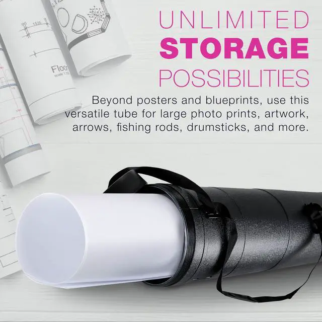 Alt view image 5 of 6 - Jumbo Poster Tube - Telescoping Adjustable 36" to 62-1/2" - Durable 10-1/2" Diameter Storage Tube - Art Poster Carrier Holder & Blueprint Storage Drafting Tube Travel & Protection