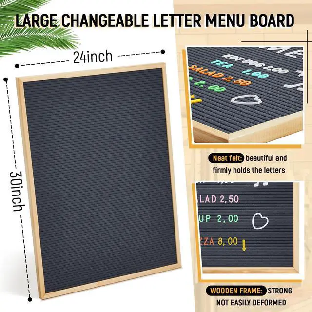 Alt view image 4 of 6 - 1 Pcs Large Felt Letter Board Sign 24 x 30 Inch, Changeable Letter Board with Boxes, Large Felt Menu for Restaurant Announcements, Restaurant Menus (Gray,Retro)