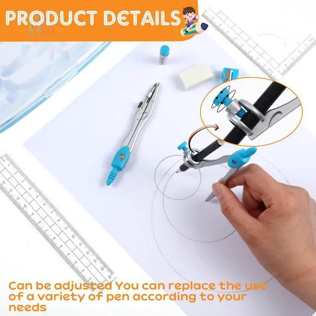 Alt view image 3 of 5 - 24 Sets Math Geometry Kit for Students 10 Pcs Compass Geometry Tools Set Includes Rulers Protractor Compass Eraser Pencil Sharpener Lead Refills Pencil (Multi Color)