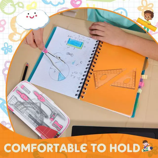 Alt view image 4 of 5 - 24 Sets Math Geometry Kit for Students 10 Pcs Compass Geometry Tools Set Includes Rulers Protractor Compass Eraser Pencil Sharpener Lead Refills Pencil (Multi Color)
