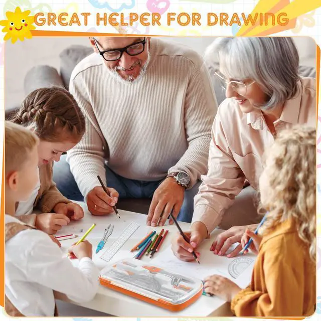Alt view image 5 of 5 - 24 Sets Math Geometry Kit for Students 10 Pcs Compass Geometry Tools Set Includes Rulers Protractor Compass Eraser Pencil Sharpener Lead Refills Pencil (Multi Color)