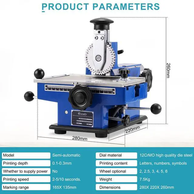 Alt view image 2 of 6 - Metal Nameplate Stamping Machine Semi-Automatic Embosser Label Printing Marking Machine Dog Tag Printer (6mm Character Wheel)