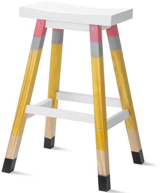 Main image of Pencil Teacher Stool 29 Inches Back to School Stool Solid Wood Colorful Stool Self Assembled Wooden Stool for Home Office Supplies