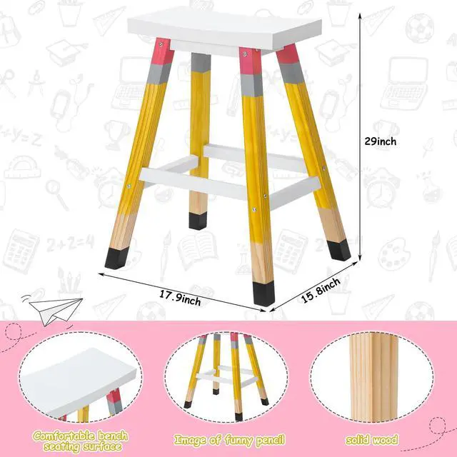 Alt view image 2 of 6 - Pencil Teacher Stool 29 Inches Back to School Stool Solid Wood Colorful Stool Self Assembled Wooden Stool for Home Office Supplies