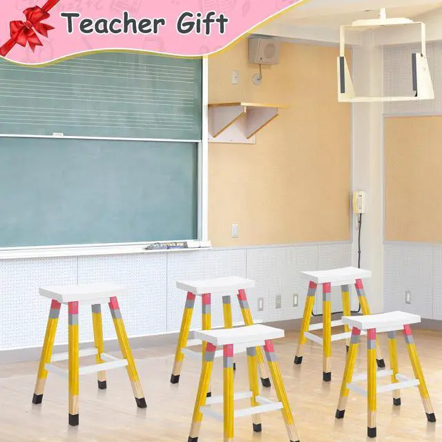Alt view image 3 of 6 - Pencil Teacher Stool 29 Inches Back to School Stool Solid Wood Colorful Stool Self Assembled Wooden Stool for Home Office Supplies