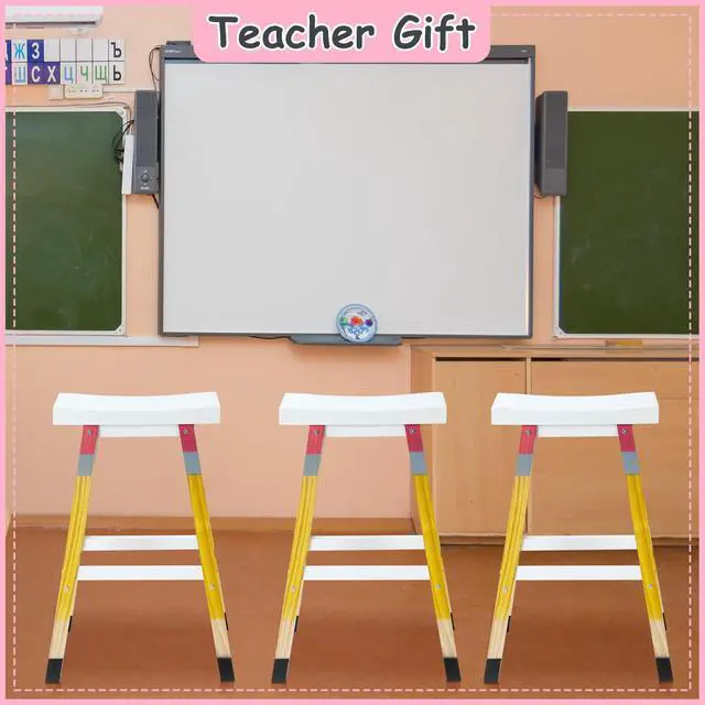 Alt view image 6 of 6 - Pencil Teacher Stool 29 Inches Back to School Stool Solid Wood Colorful Stool Self Assembled Wooden Stool for Home Office Supplies
